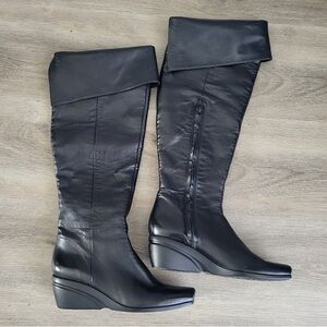 Nine West Black Leather Tall Wedge Boot